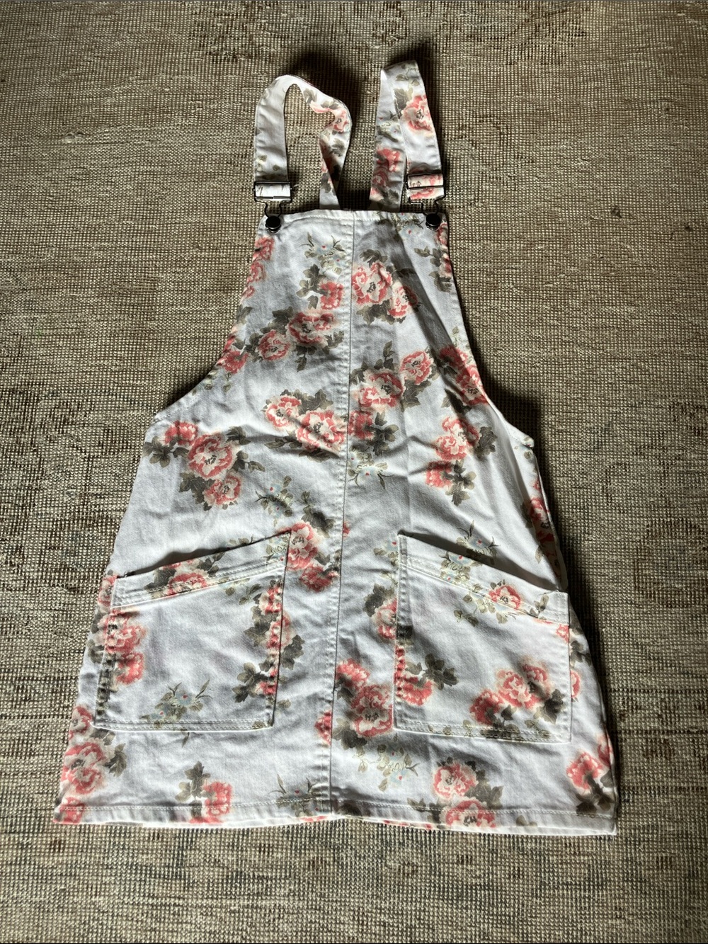 Floral Pink and Cream Girls' Overall Dress